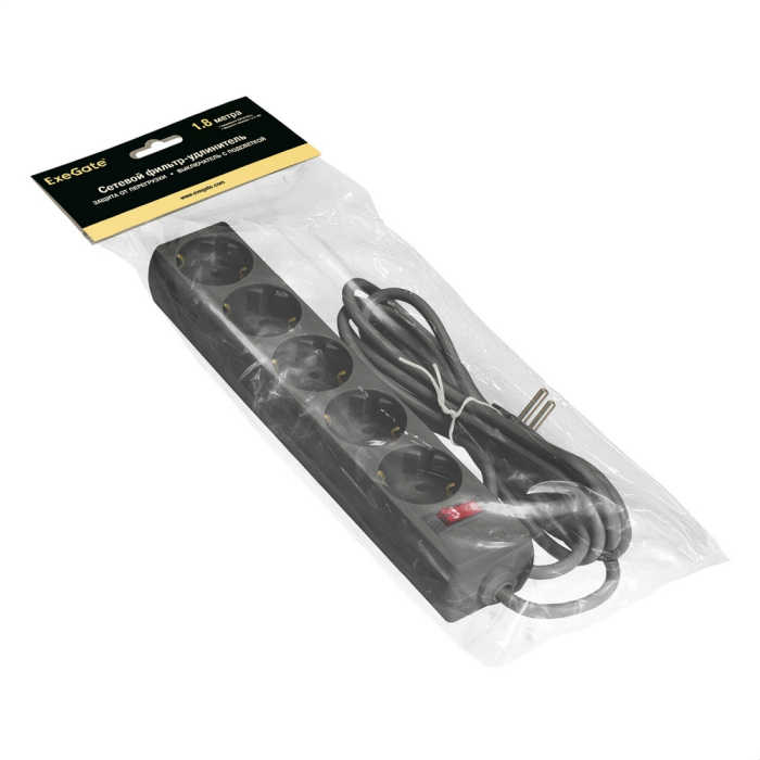 Сетевой фильтр ExeGate SP-5-1.8B (EX221175RUS) (5 евророзетки с заземлением, 1.8м, защита от перегру