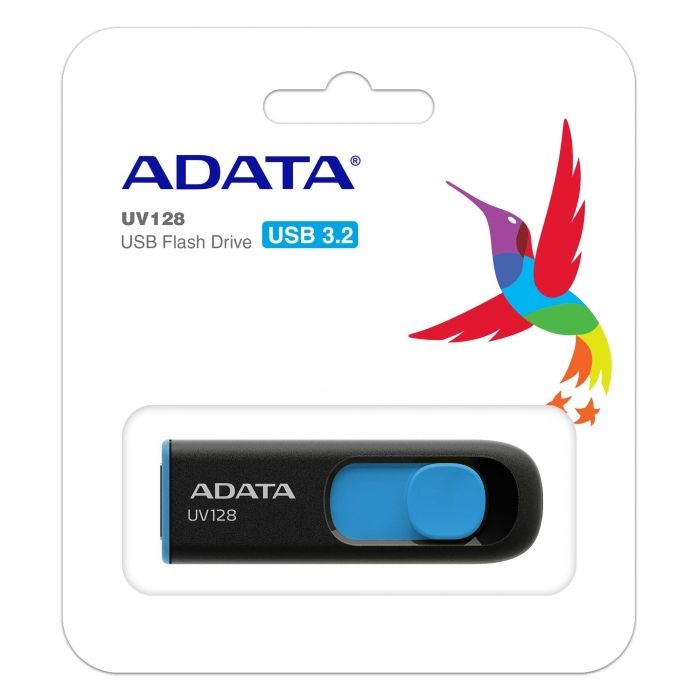 Флеш Диск A-Data 64Gb DashDrive UV128 AUV128-64G-RBE USB3.0 черный/синий