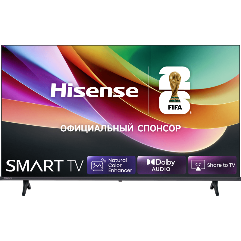 Телевизор ЖК 32'' Hisense, HD, VA, DLED, Smart TV (HomeOS U9), Wi-Fi, DVB-T2/T/C/S2, 2х6W, 200 nits,