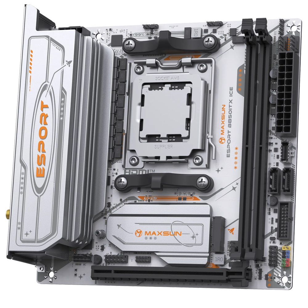 Материнская плата Maxsun MS-eSport B850ITX WIFI ICE B850, AM5, 2*DDR5, 1*PCIEx16, 1*PCIEx1, 2*M.2, 6