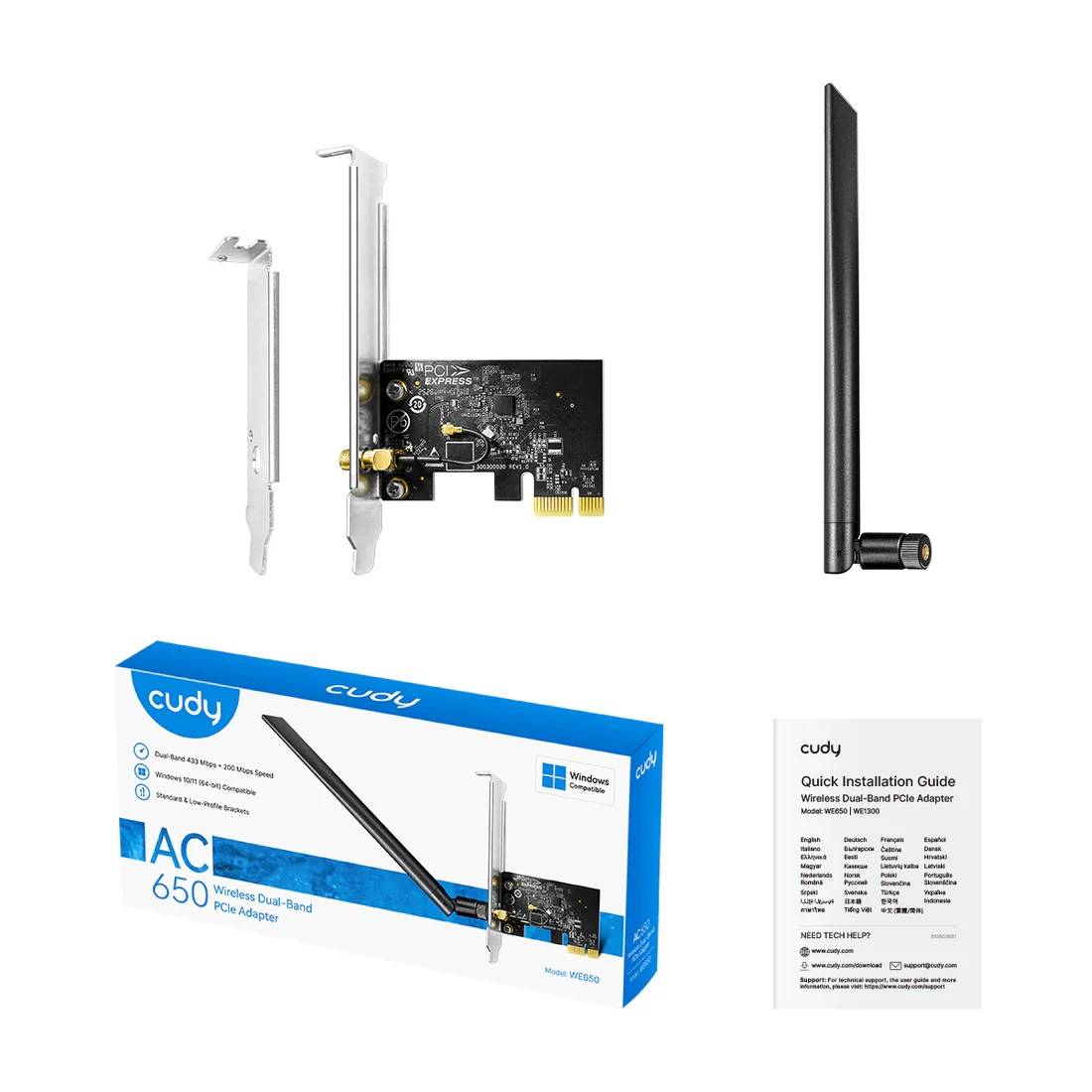 Cudy WE650 1.0 Двухдиапазонный адаптер PCI-E с поддержкой Wi-Fi AC650