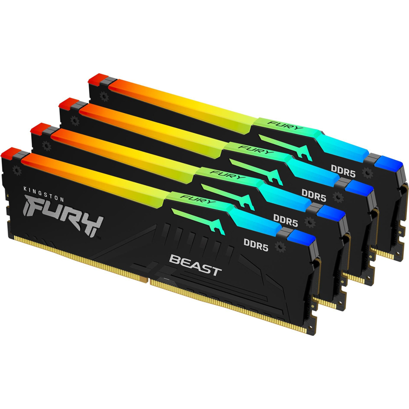 Память оперативная Kingston 64GB 6000MT/s DDR5 CL40 DIMM (Kit of 4) FURY Beast RGB XMP