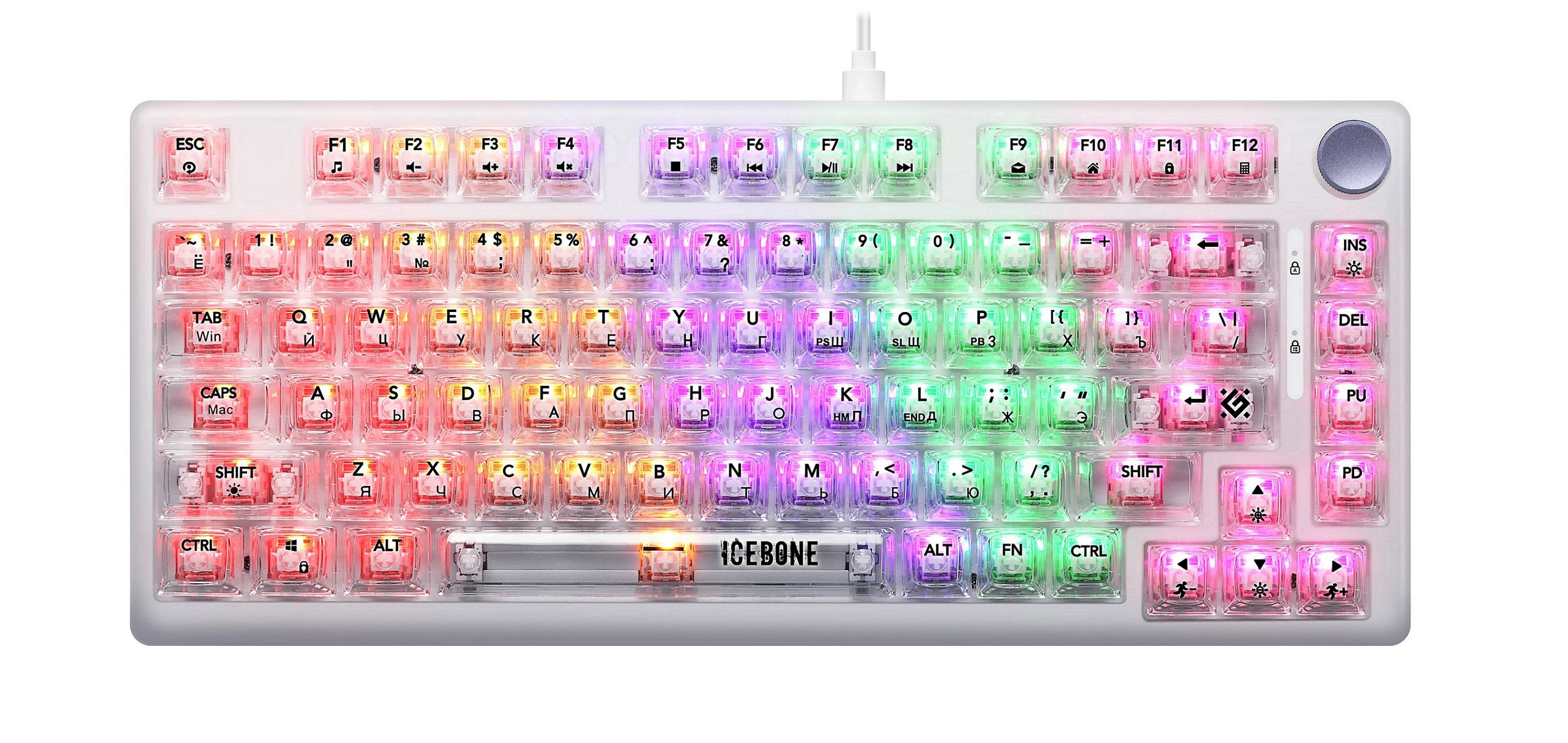 Defender Механическая клавиатура Icebone GK-354 RU,прозрач,81кн+FN,радуж,1.5м