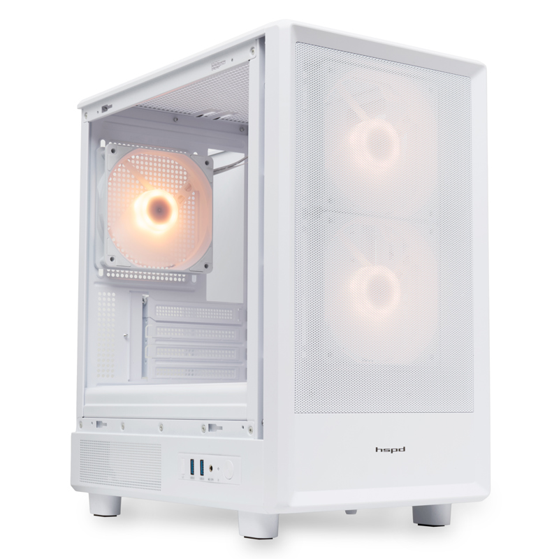 Корпус HSPD M310, Mesh Mini-tower, White, TG, 0.4 SPCC, 3x120mm ARGB mATX, mITX 180/280/160mm 1x2.5"