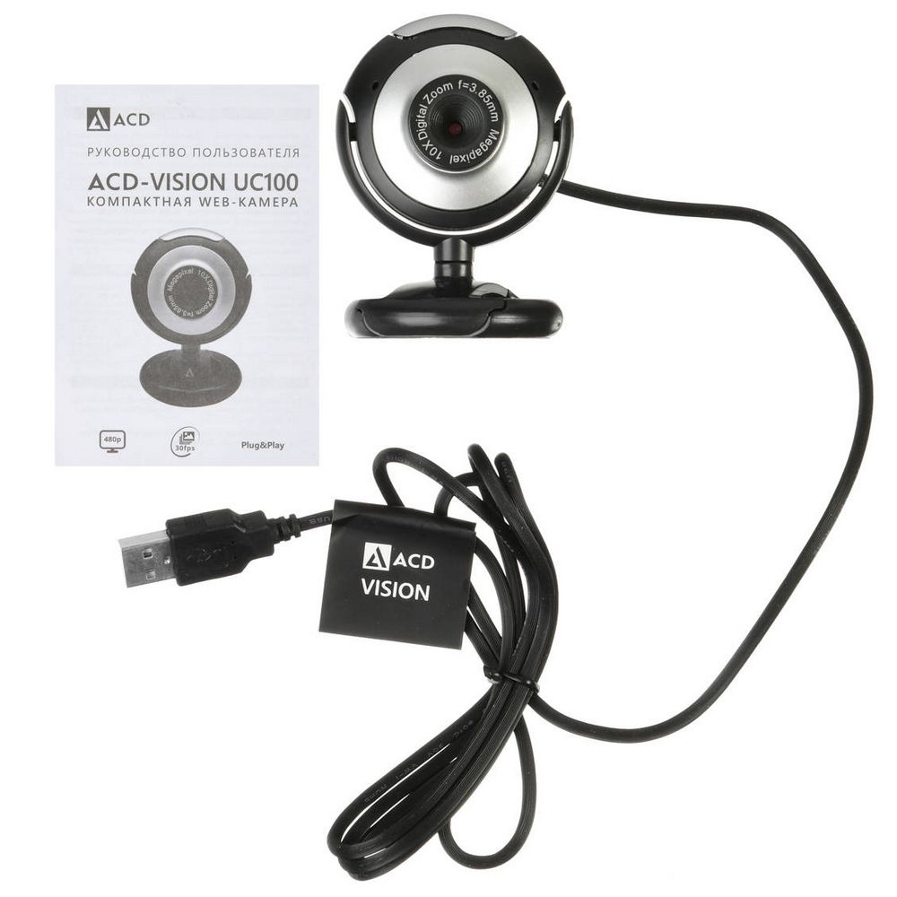 WEB Камера ACD-Vision UC100 CMOS 0.3МПикс, 640x480p, 30к/с, микрофон встр., кабель USB 2.0 1.5м, уни