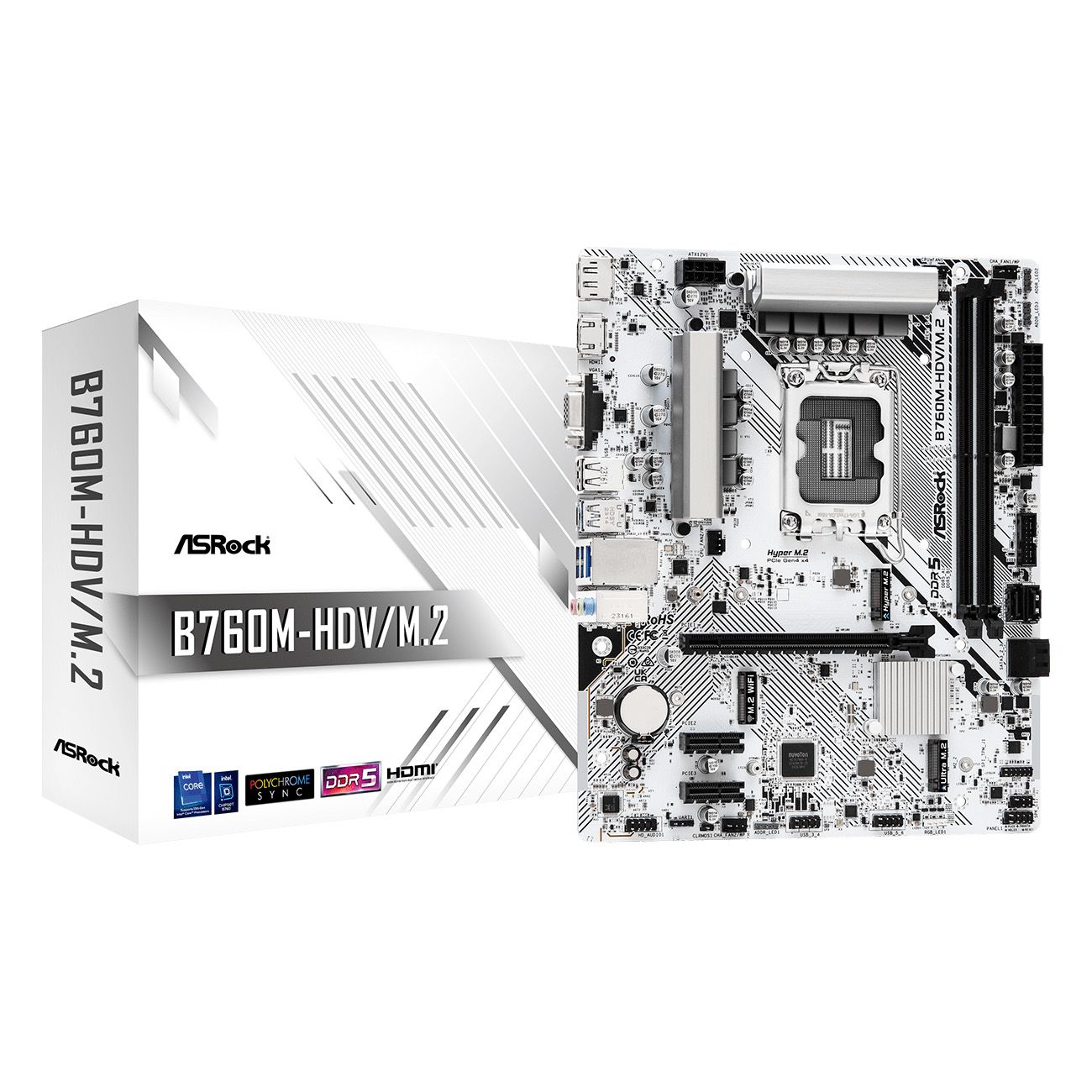 Материнская плата Asrock B760M-HDV/M.2 Soc-1700 Intel B760 2xDDR5 mATX AC`97 8ch(7.1) 2.5Gg RAID+VGA