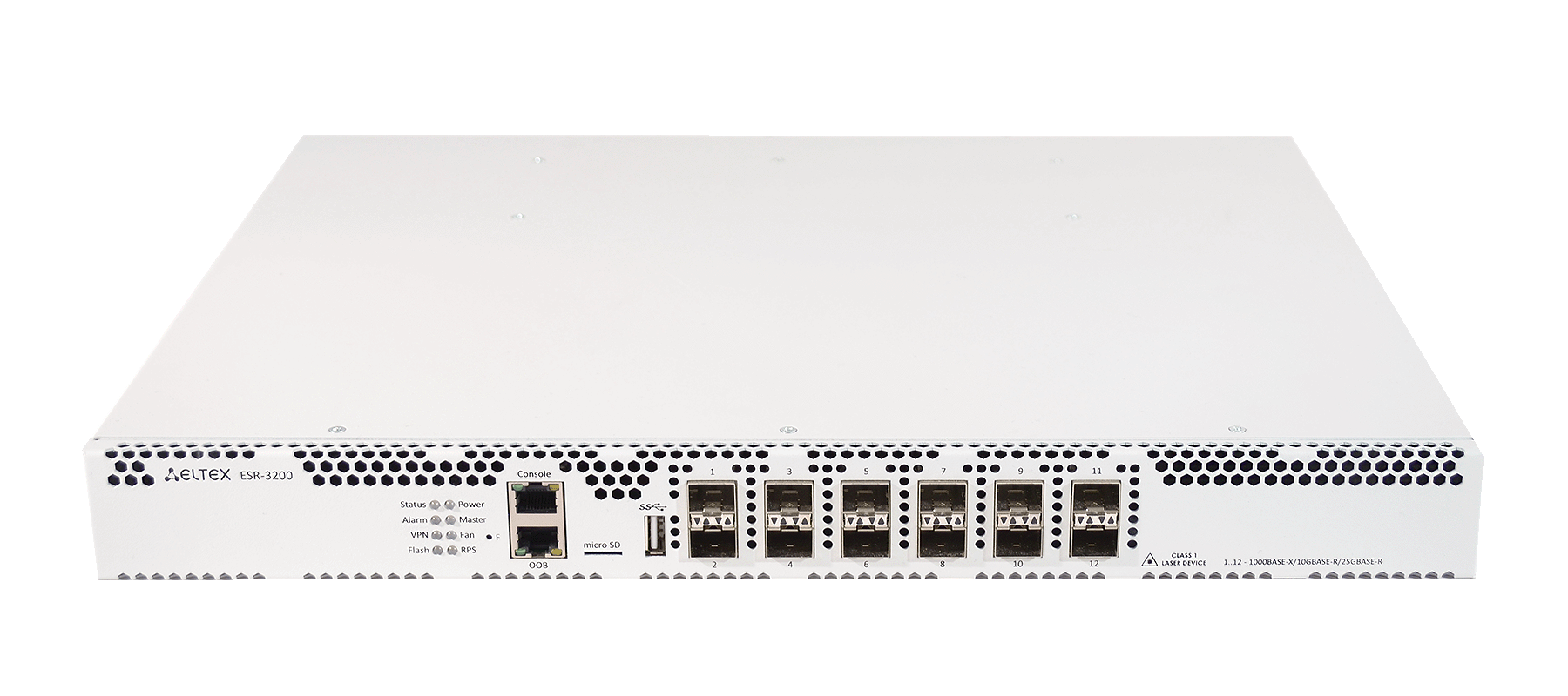Межсетевой экран ESR-3200 FSTEC A4, 12хEthernet 1000BASE-X/10GBASE-R/25GBASE-R, 24GB RAM, 1 слот для SD-карт, 2 слота для модулей питания