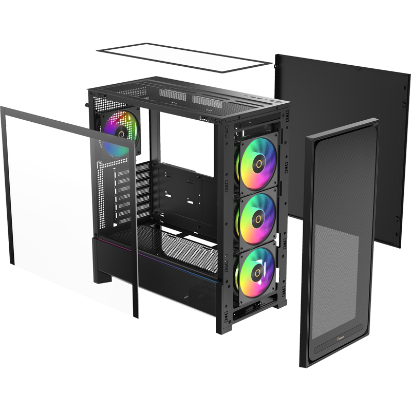Корпус Ocypus Delta C70 BK ARGB, Midi-Tower, TG, 4x120mm ARGB, 2xUSB-A 3.0 + 1xUSB-C 3.1, E-ATX, ATX