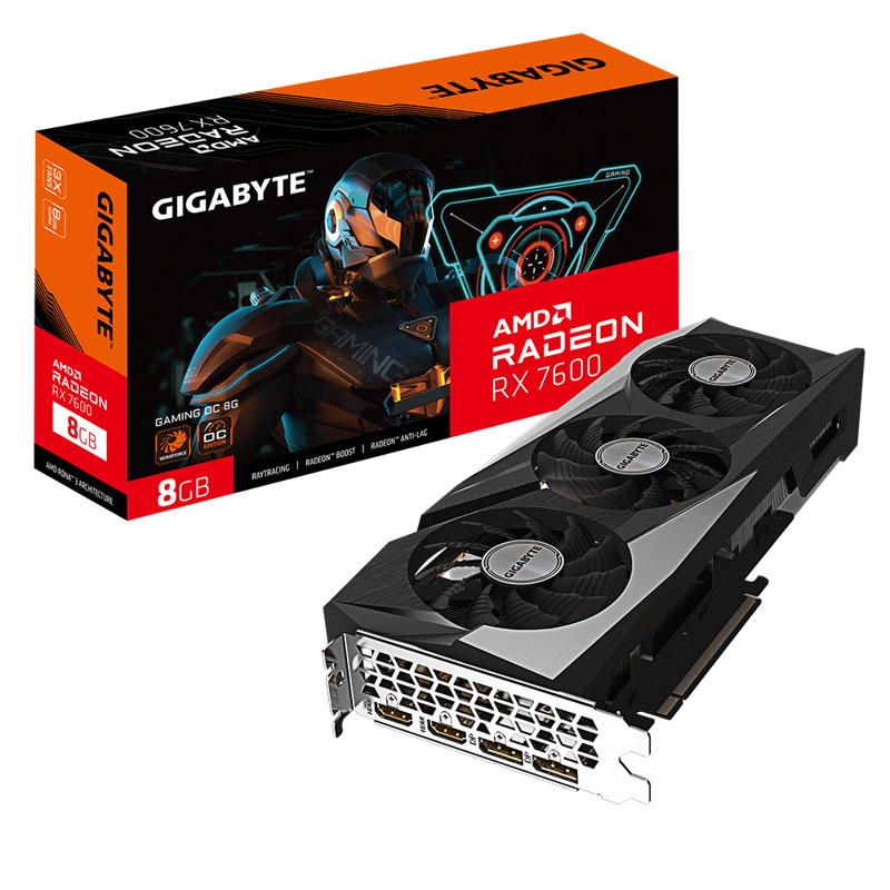 Видеокарта Gigabyte PCI-E 4.0 GV-R76GAMING OC-8GD AMD Radeon RX 7600 8Gb 128bit GDDR6 2355/18000 HDM