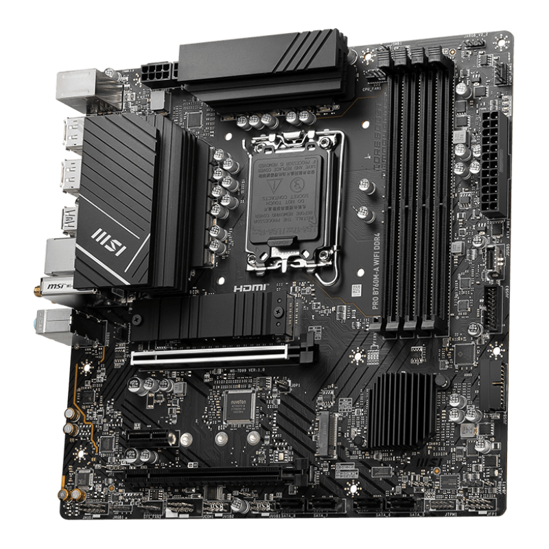 Материнская плата MSI PRO B760M-A WIFI DDR4 Soc-1700 Intel B760 4xDDR4 mATX AC`97 8ch(7.1) 2.5Gg+HDM