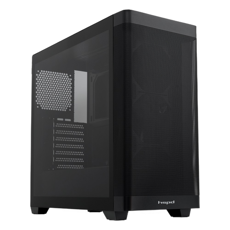 Корпус HSPD M740, Mesh Mid Tower, Black, TG, 0.6 SPCC, no fans, E-ATX, ATX, mATX, mITX, 170/400/200m