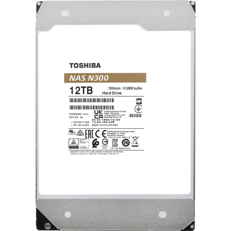 Жесткий диск Toshiba N300 NAS SATA3 3.5" 12TB 7200 512Mb 6Gb/s 1 year warranty (replacement ST12000V