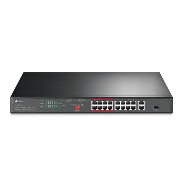 Коммутатор TP-Link TL-SL1218P (L2) 16x100Мбит/с 1x1Гбит/с 1xКомбо(1000BASE-T/SFP) 16PoE+ 150W неупра
