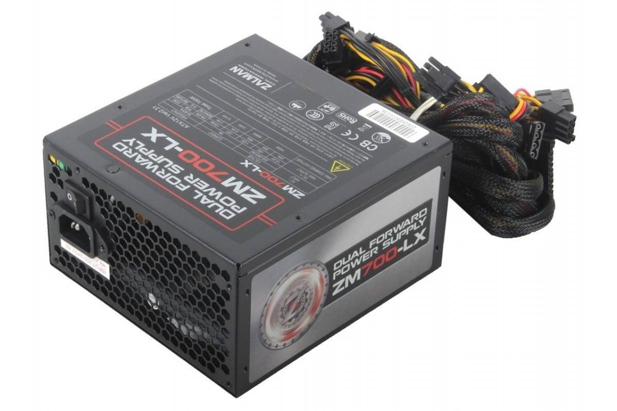 Блок питания Zalman ZM700-LX <700W, (20+4+4+4) pin, 4x(6+2) pin, 6xSATA, 5xMolex, FDD, 14 см, кабель