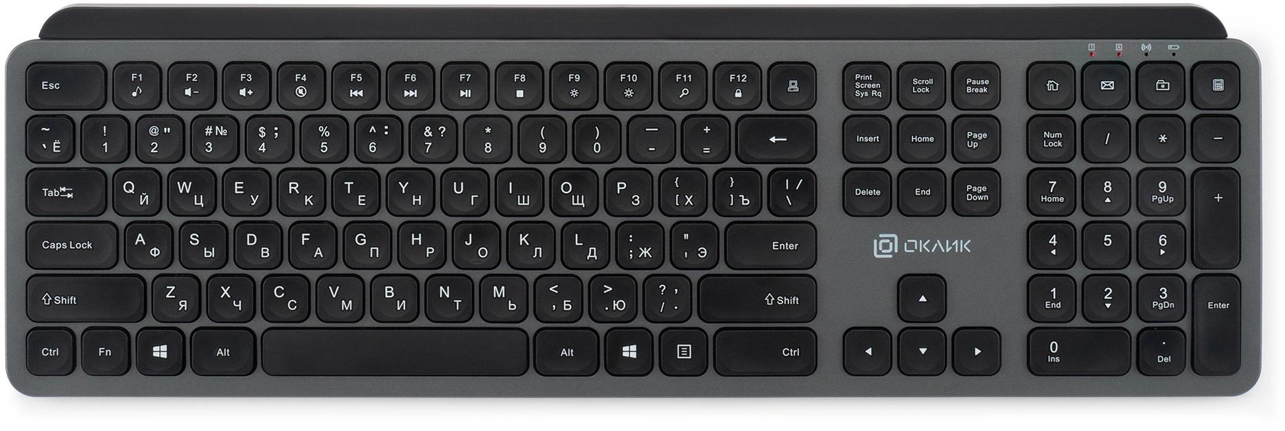 Клавиатура Оклик K859W серый/черный USB беспроводная slim Multimedia (2002136)
