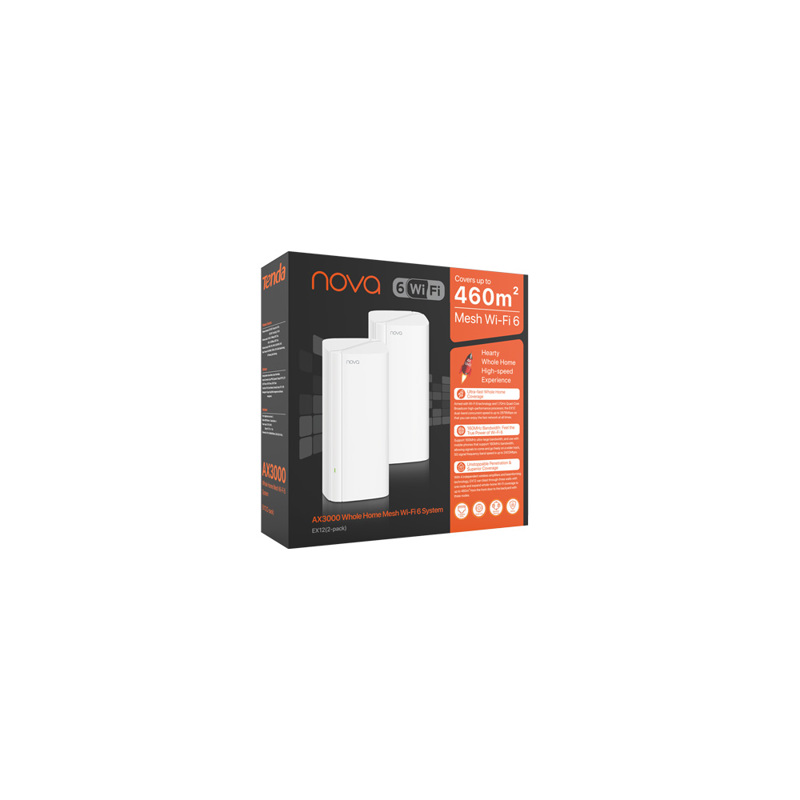 Маршрутизатор Tenda EX12 (2-pack) Mesh Wi-Fi 6 система AX3000 до 574 Мбит/с на 2,4 ГГц + до 2402 Мби