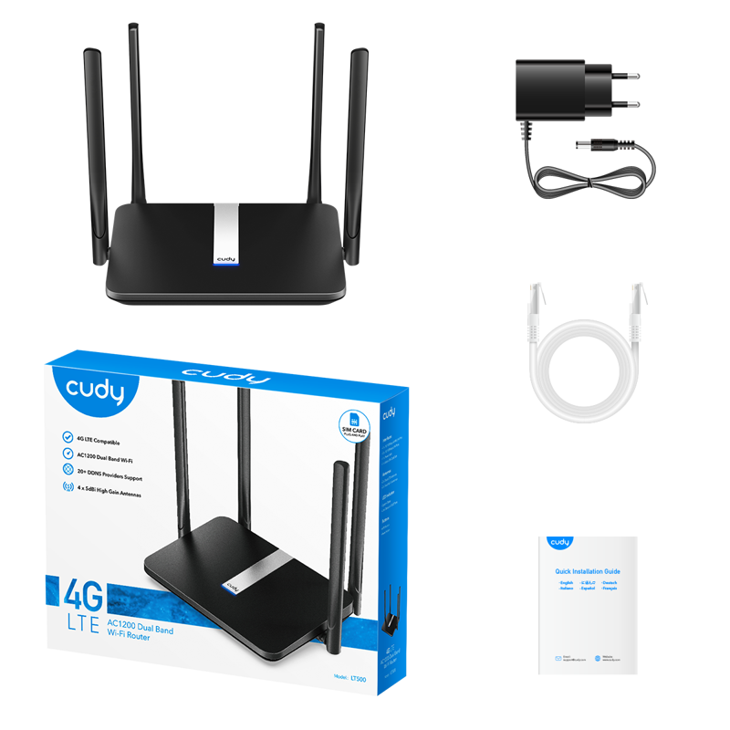 Роутер беспроводной Cudy LT500 AC1200 10/100BASE-TX/4G cat.4 черный