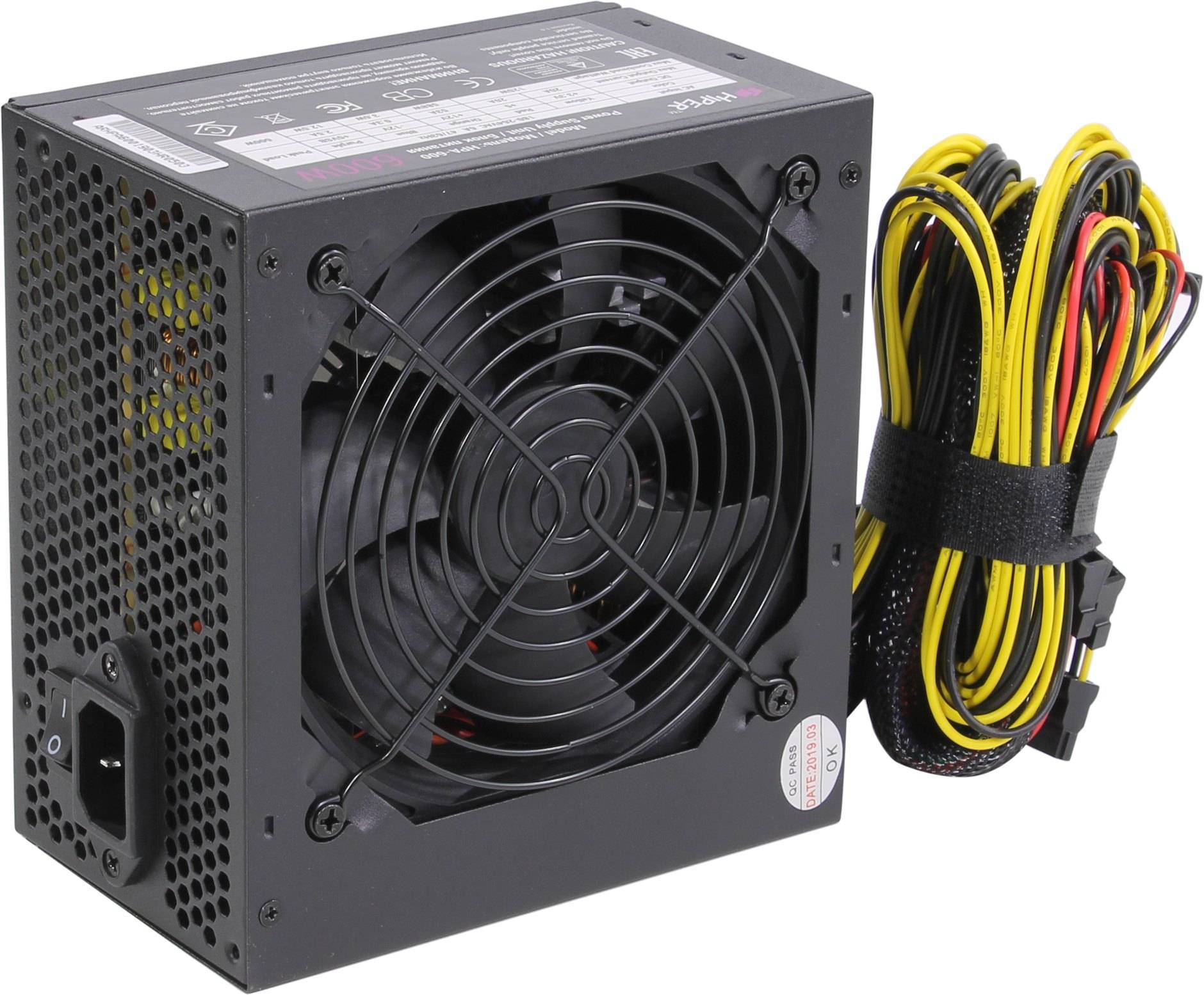Блок питания HIPER HPA-650 <650W, (20+4+4+4) pin, 2x(6+2) pin, 5xSATA, 4xMolex, 12 см, 80 Plus, кабе