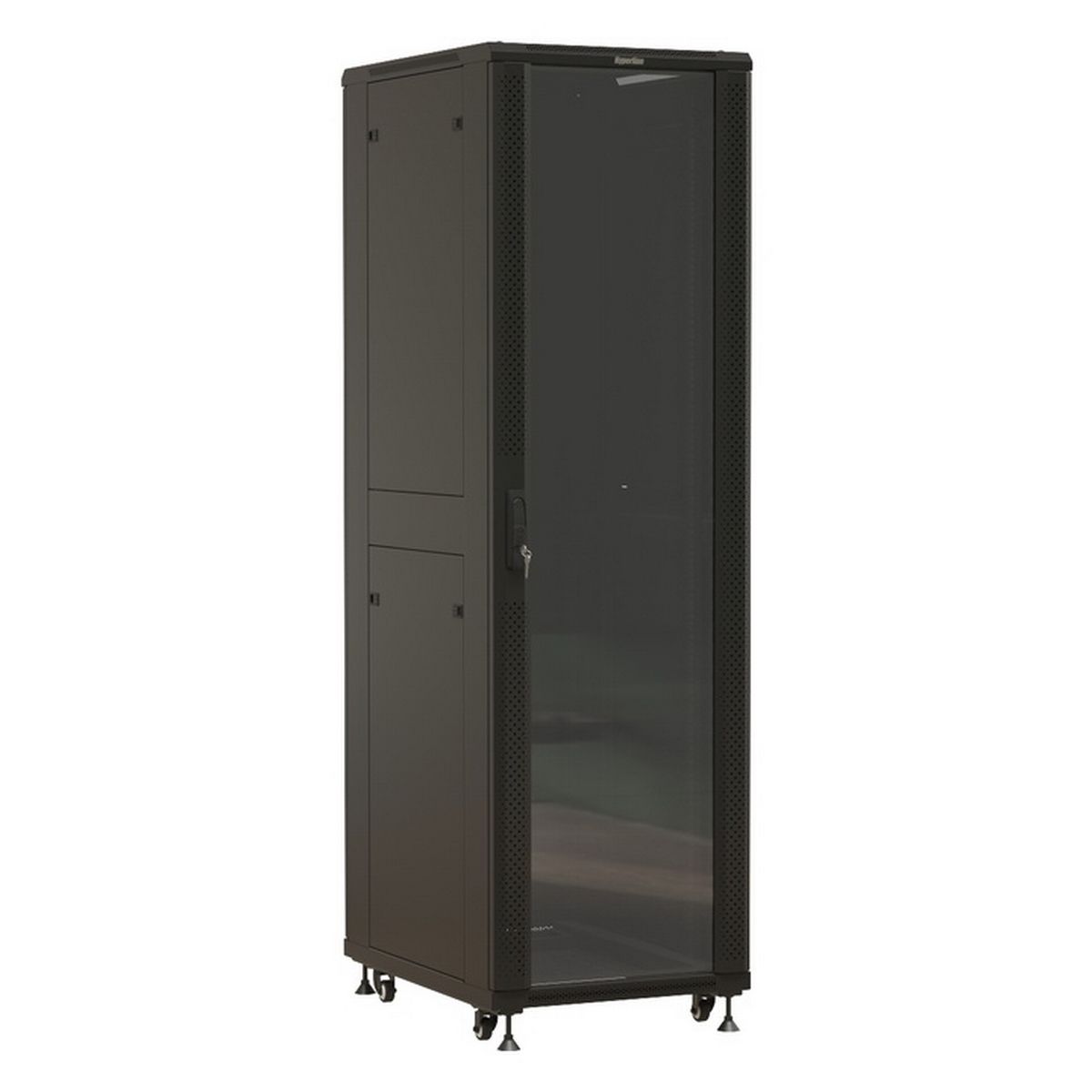 Шкаф серверный Hyperline TTBR-4261-DD-RAL9004 напольный 42U 600x1000мм пер.дв.перфор. задн.дв.перфор