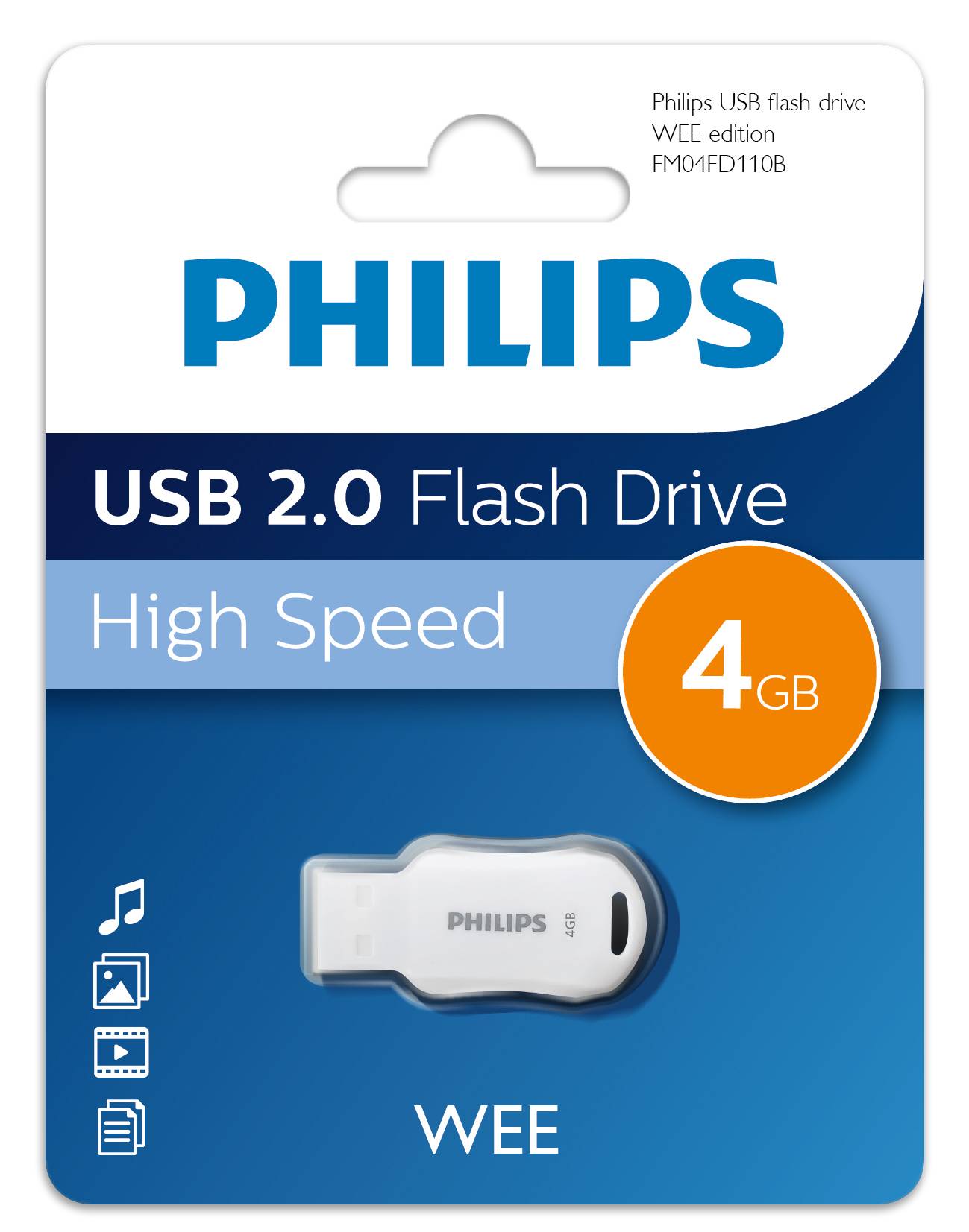Флеш накопитель 4GB PHILIPS WEE 2.0 4GB, USB 2.0
