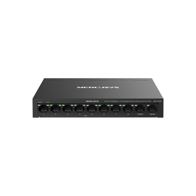 Коммутатор Mercusys MS110CMP (L2) 8x100Мбит/с 2x1Гбит/с 8PoE+ 115W неуправляемый