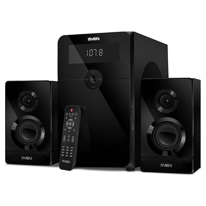 SVEN MS-2250, черный, акустическая система 2.1, мощность (RMS): 50Вт + 2х15Вт, SD/USB, FM-радио, LED