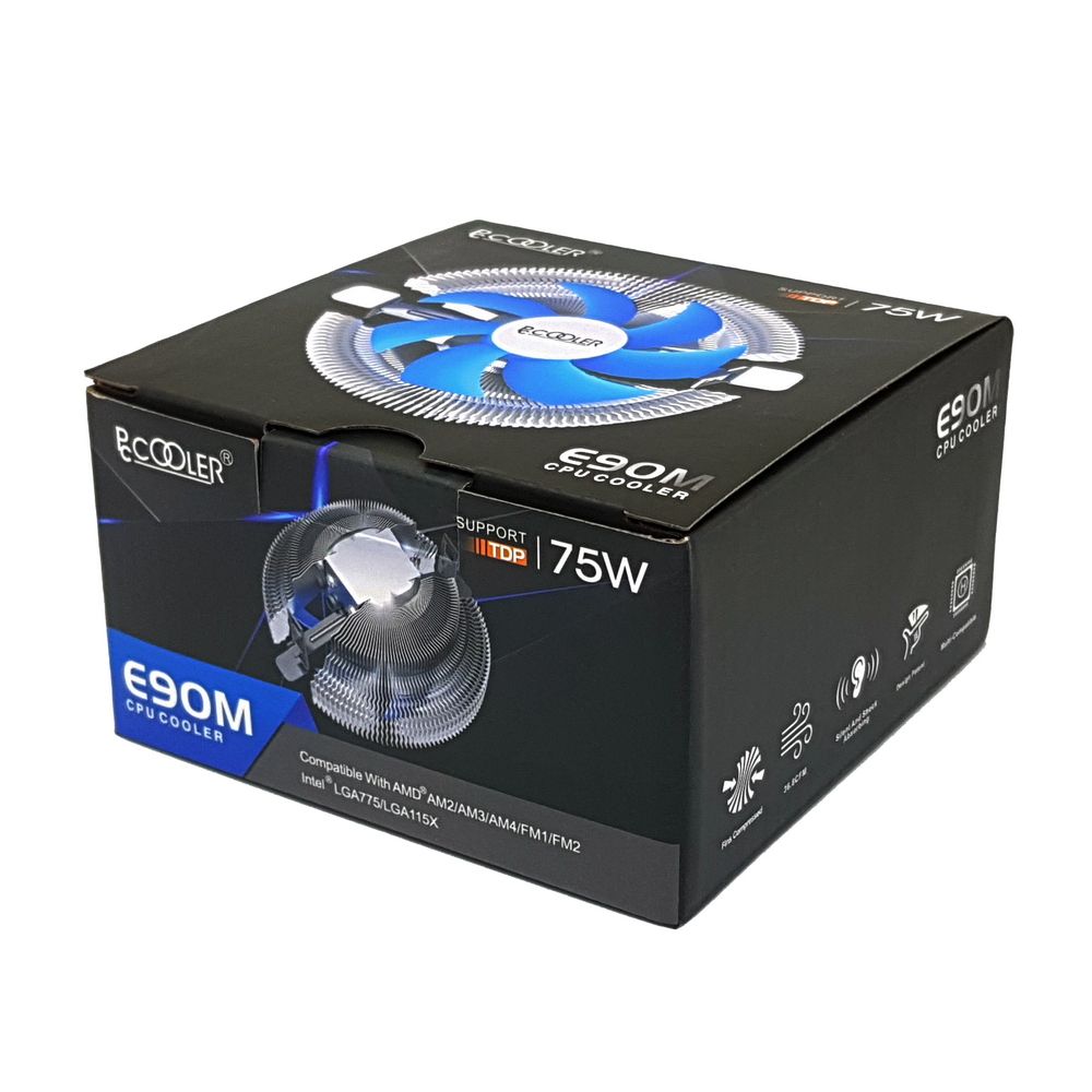 Вентилятор PCCooler PCCooler E90M Кулер S775/115X/AM2/AM3/AM4/FM1/FM2(TDP 75W, вент-р 90мм с PWM, 10