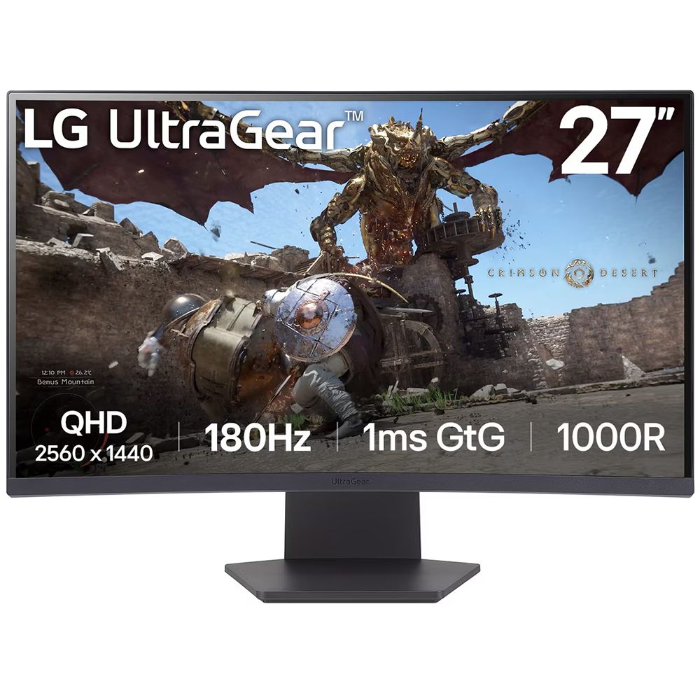 МОНИТОР 27" LG 27GS60QC-B Black (VA, изогнутый, 2560x1440, 180Hz, 1 ms, 178°/178°, 300 cd/m, 3000:1,
