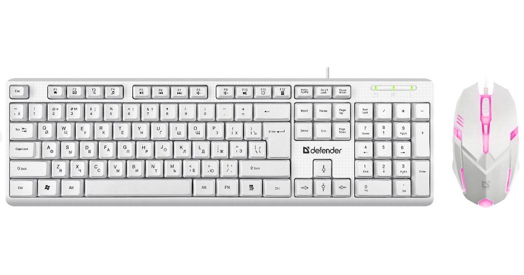 Клавиатура + мышь Defender Motion C-977 клав:белый мышь:белый/розовый USB Multimedia (45977)