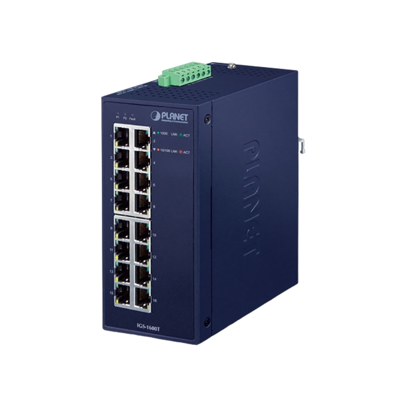 Коммутатор PLANET IGS-1600T IP30 Industrial 16-Port 10/100/1000T Gigabit Ethernet Switch (-40~75 deg