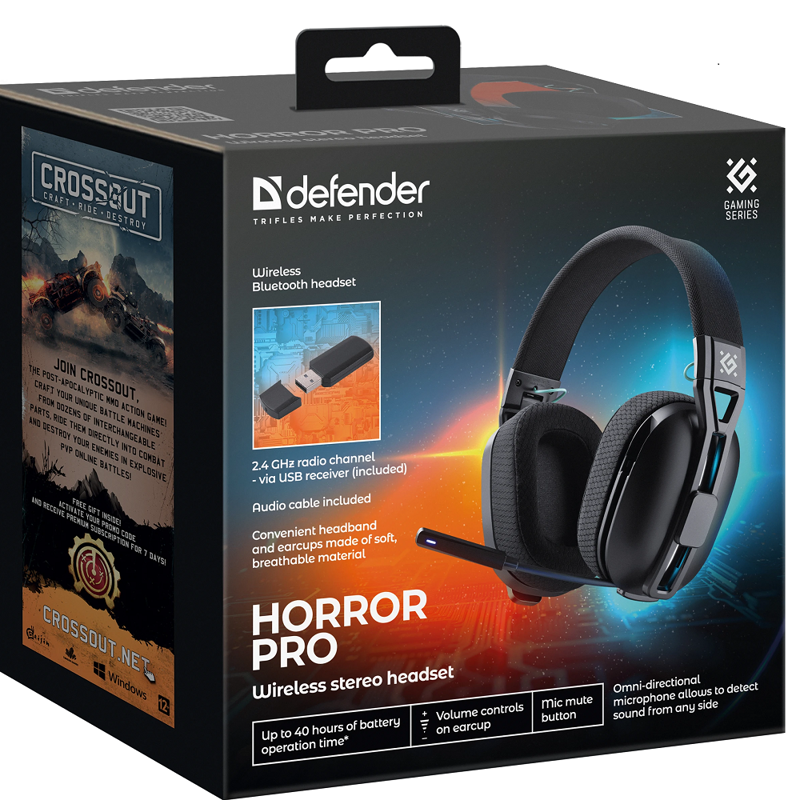 Беспроводная гарнитура Defender Horror PRO BT/2.4G, черный
