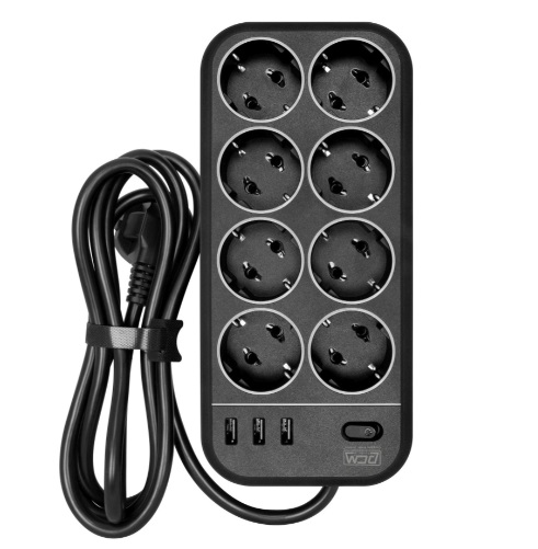 Сетевой фильтр Powercom SP-08 USB03AB 3,0М 3м (8 розеток) черный (коробка)