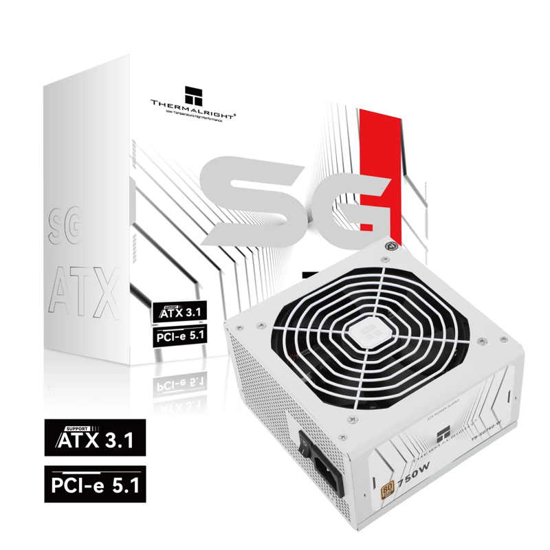 Блок питания Thermalright, 750W 80+ Gold (ATX, 3.1, PCIe 5.1, Non-modular, 1x24(20+4)pin, 1xCPU 8(4+