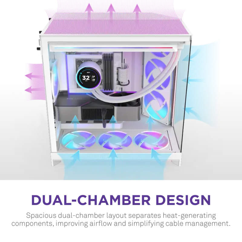 Корпус NZXT H9 Flow RGB+ (2025), Midi-Tower, TG, 6x140mm RGB + 1x120mm RGB, 2xUSB-A 3.2 + 1xUSB-C 3.