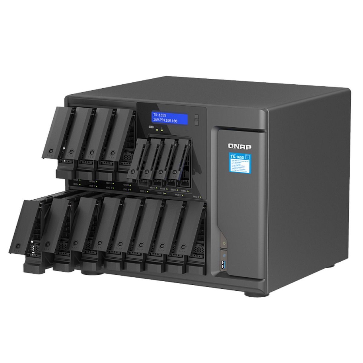 Сетевое хранилище QNAP TS-1655-8G NAS 16-Bay (12x 3.5"/2.5" HDD/SSD bays + 4x 2.5" SSD bays + 2x M.2