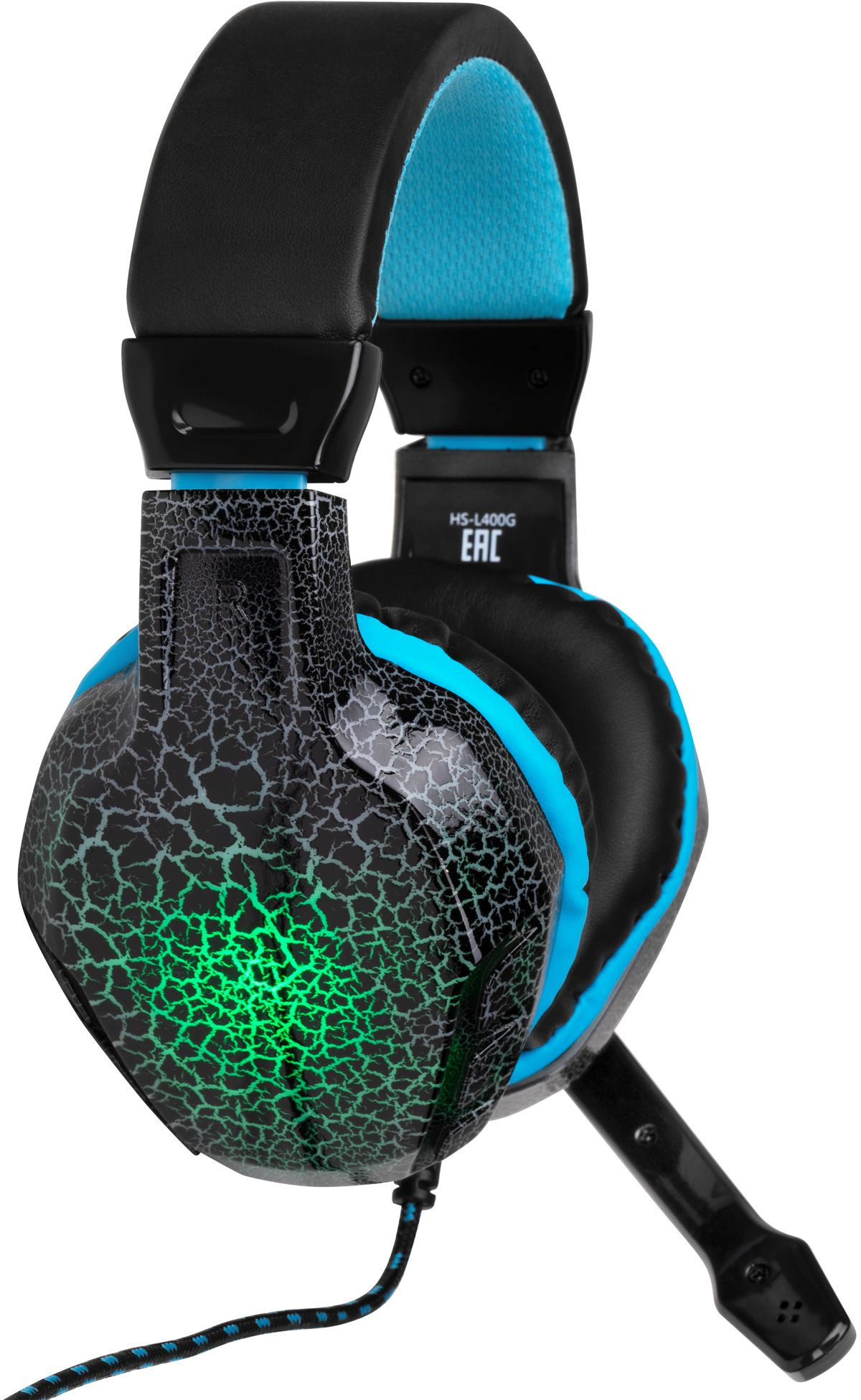 Наушники с микрофоном Оклик HS-L400G ZEUS черный/синий 2.2м мониторные оголовье (359480)