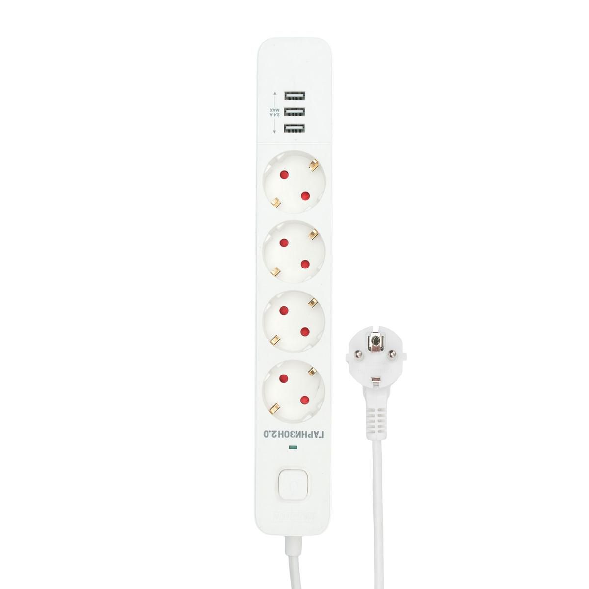 Гарнизон Сетевой фильтр 2.0 EPS-4-U3-W-2  Мультипорт, 4р, 10А, 3xUSB, 2м, ур.защиты 2+, белый, пакет