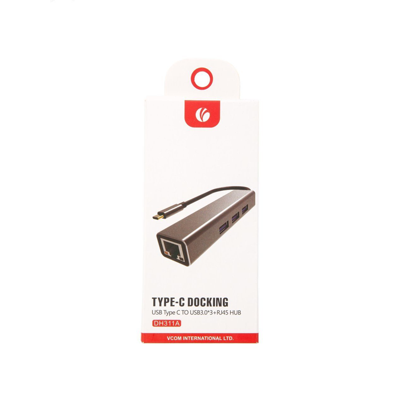 Кабель-концентратор USB 3.1 Type-Cm --> RJ-45+3port USB3.0(f)  Aluminum Shell VCOM
