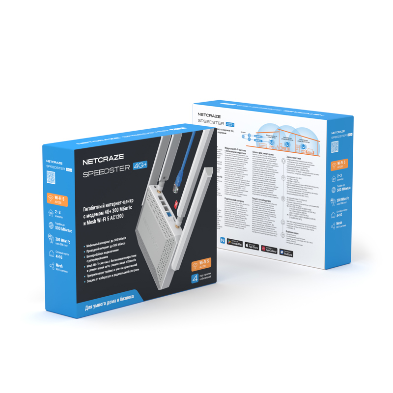 Роутер беспроводной Keenetic Netcraze Speedster 4G+ (NC-2911) AC1200 10/100/1000BASE-TX/4G cat.6 бел
