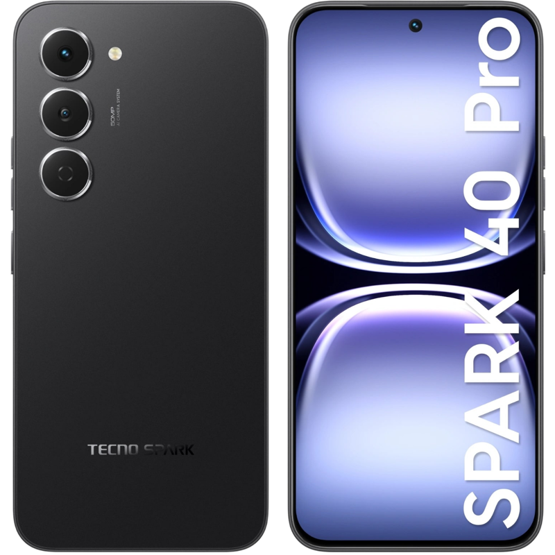 Смартфон Tecno Spark 40 Pro 256Gb 8Gb черный моноблок 3G 4G 2Sim 6.78" 1224x2720 Android 15 50Mpix 8