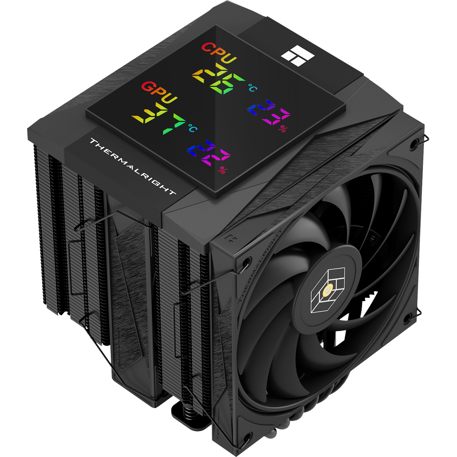 Кулер для процессора CPU Cooler Thermalright Royal Knight 120 Digital Black (4-pin PWM, LED temp., 162mm, Ni Cu, 6x6mm, 2x120mm, 80.45CFM 56.36CFM, 29.4dBA 28.4dBA, 2150RPM 1900RPM, S: 1200, 1700, 1851, 115X, 2011, 2066, AM4, AM5, black) RK120-DG-BL