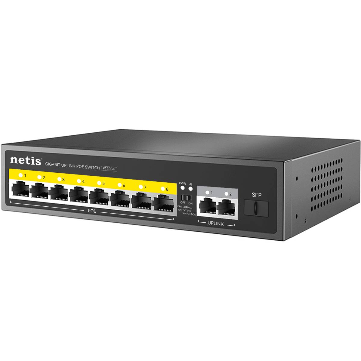 Коммутатор Netis P110GH (L2) 8x100Мбит/с 2x1Гбит/с 1SFP 8PoE 8PoE+ 120W неуправляемый