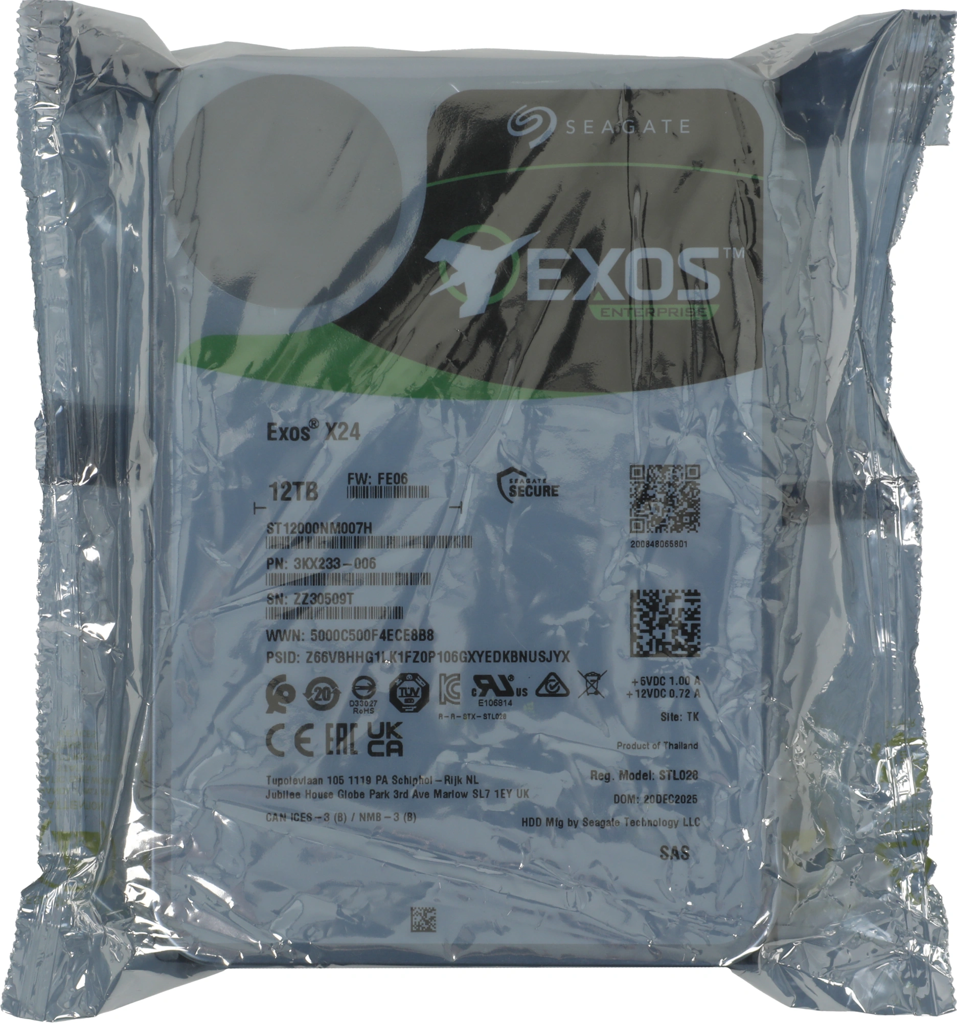 Жесткий диск Seagate SAS 3.0 12TB ST12000NM007H Server Exos X24 4KN (7200rpm) 512Mb 3.5"