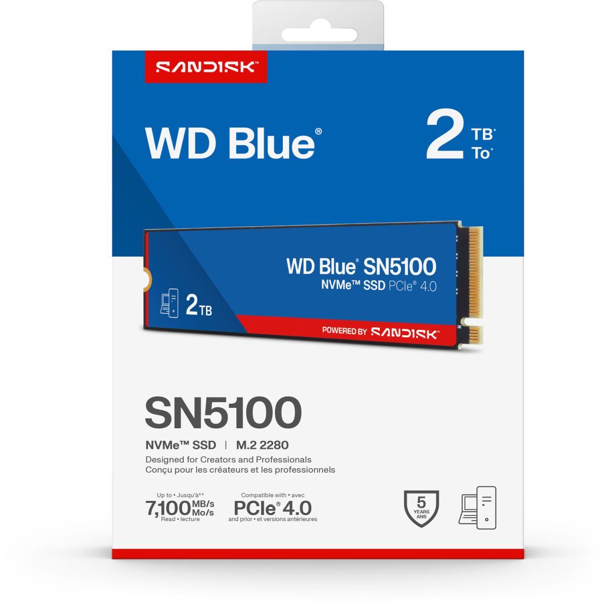 Твердотельный диск 2TB WD Blue SN5100, NVMe, M.2 2280, PCI-E 4x4 [R/W - 7100/6700 MB/s]