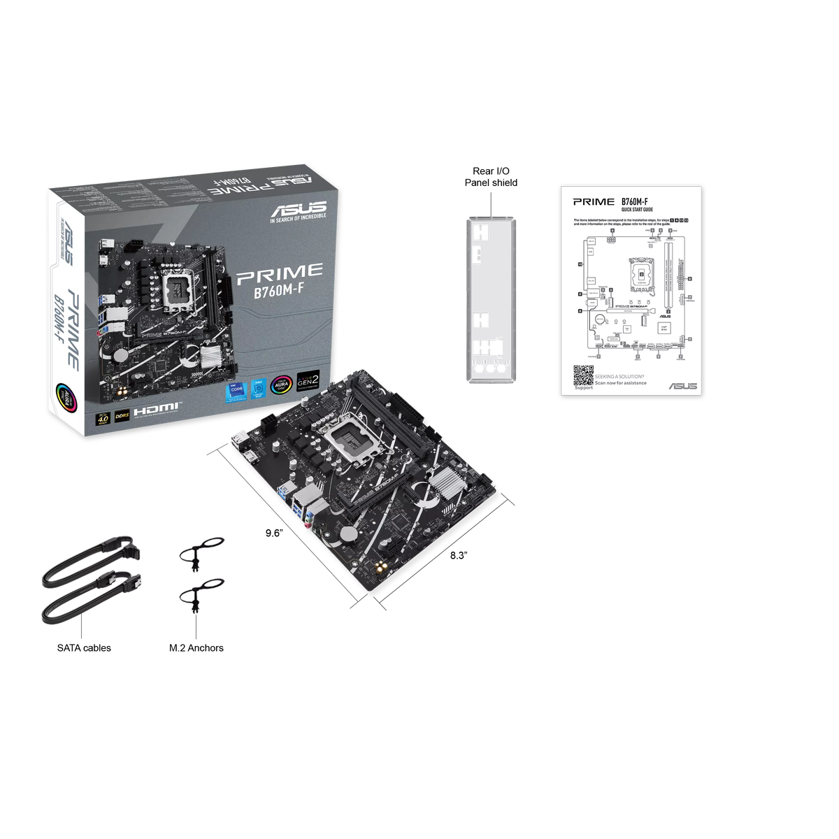 Материнская плата ASUS PRIME B760M-F, LGA1700, B760, 2*DDR5, 4*SATA, 2*M.2, 4*USB 3.2, 2*USB 2.0, 1*