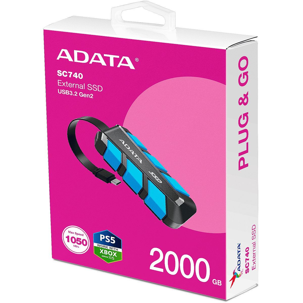 Накопитель SSD A-Data USB3.2 Gen2 2000GB SC740-2000G-CBU SC740 синий