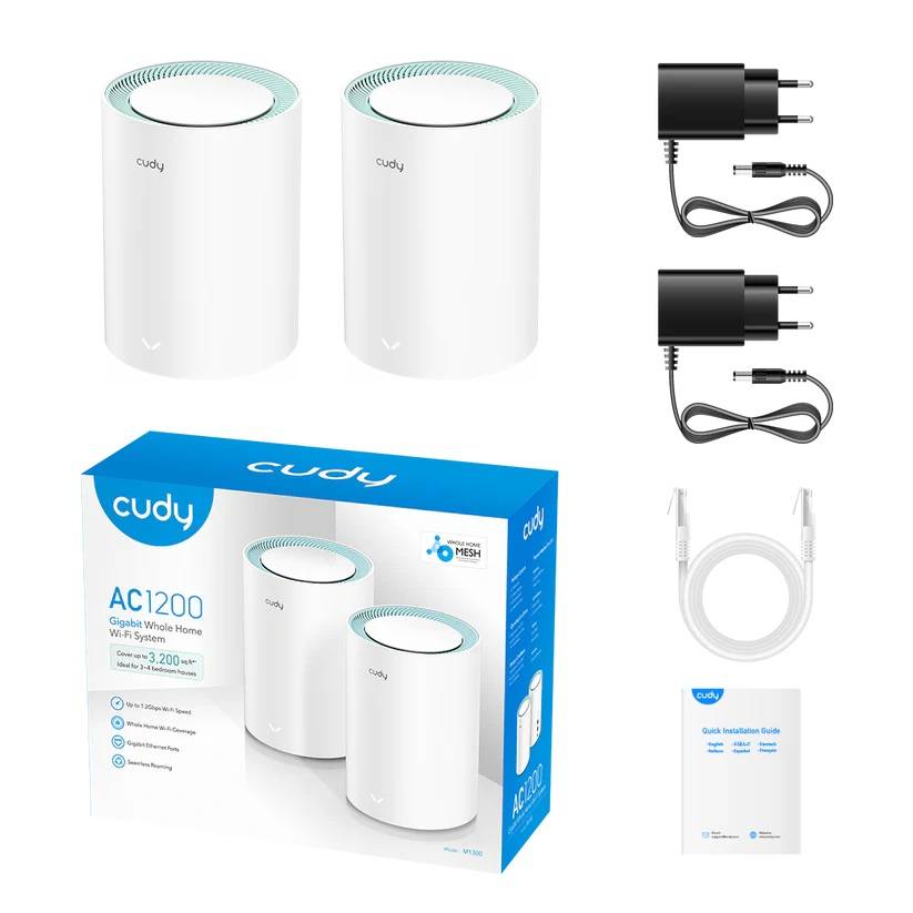 Бесшовный Mesh роутер Cudy M1300 (M1300(2-PACK)) AC1200 10/100/1000BASE-TX белый (упак.:2шт)