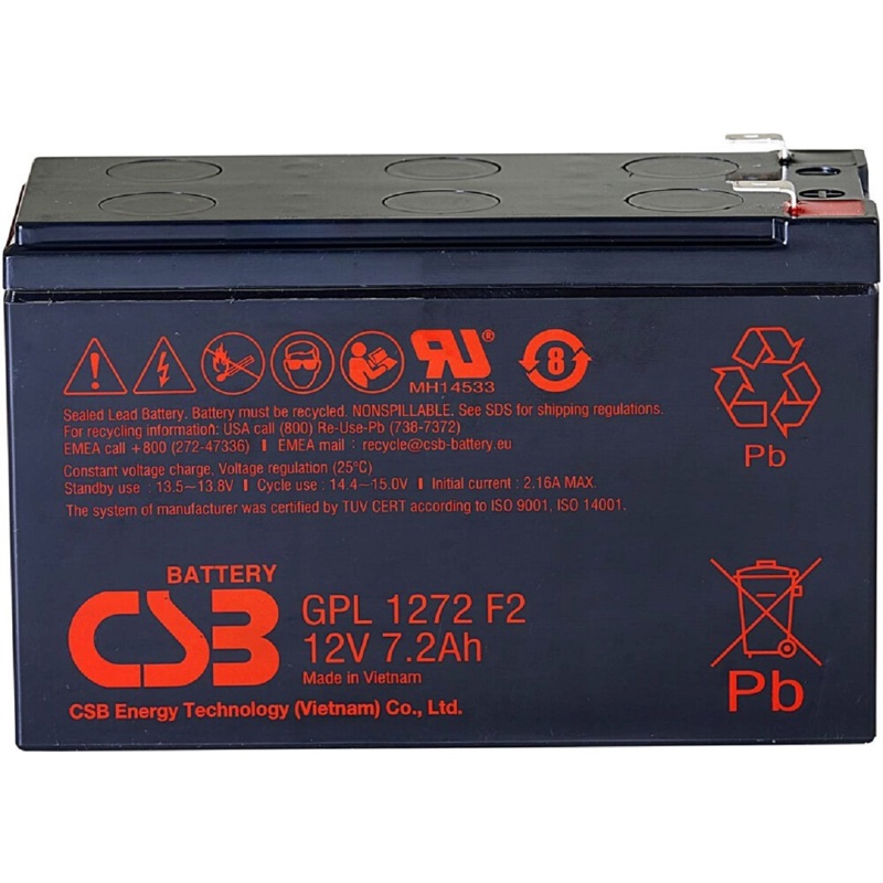 Батарея CSB серия GP, GP1272 F2, напряжение 12В, емкость 7.2Ач (разряд 20 часов), макс. ток разряда 