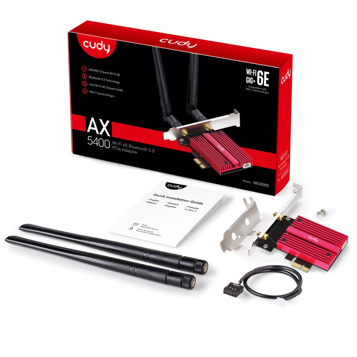 Сетевой адаптер Wi-Fi + Bluetooth Cudy WE3000S АХ5400 PCI Express (ант.внеш.съем) 2ант.