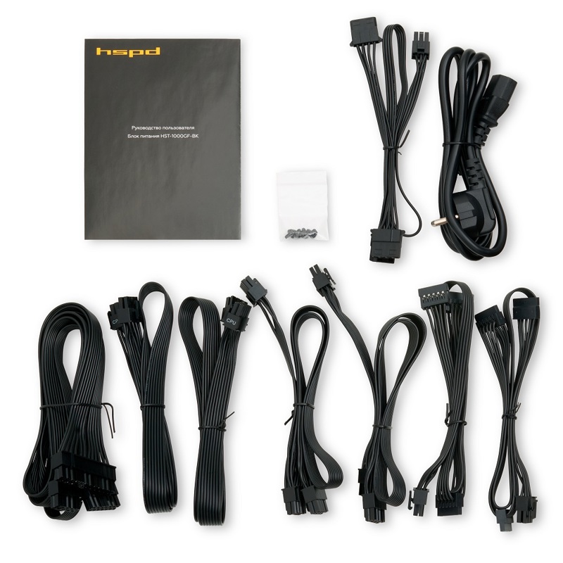 Блок питания HSPD, 1000W 80+ Gold (ATX, 2.52, Full modular, 1x24(20+4)pin 600mm, 2xCPU 8(4+4)pin 700
